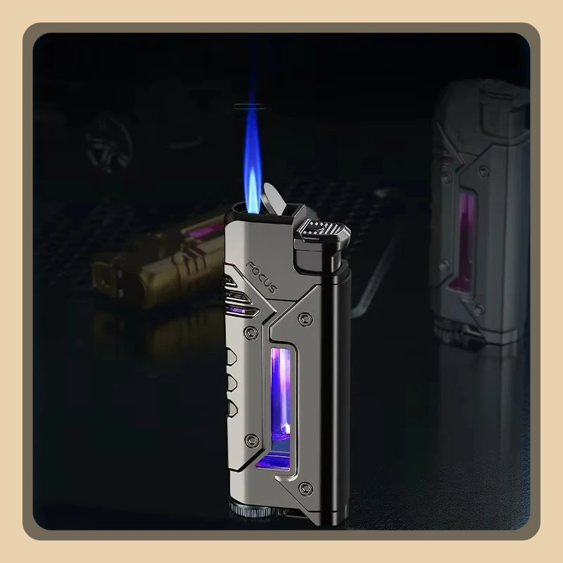 

Creative Mecha Style Cigar Lighter Jet Butane Metal Turbine Windproof Lighter Portable Spray Gun 1300C Men's Gadgets.