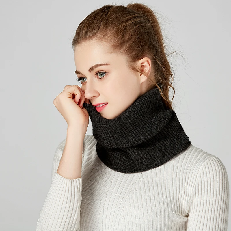 Women Cashmere Knit Ring Scarves 42cm Neck Warmer Solid Color Wool Comfort False Collar Female Winter One Loop Scarf