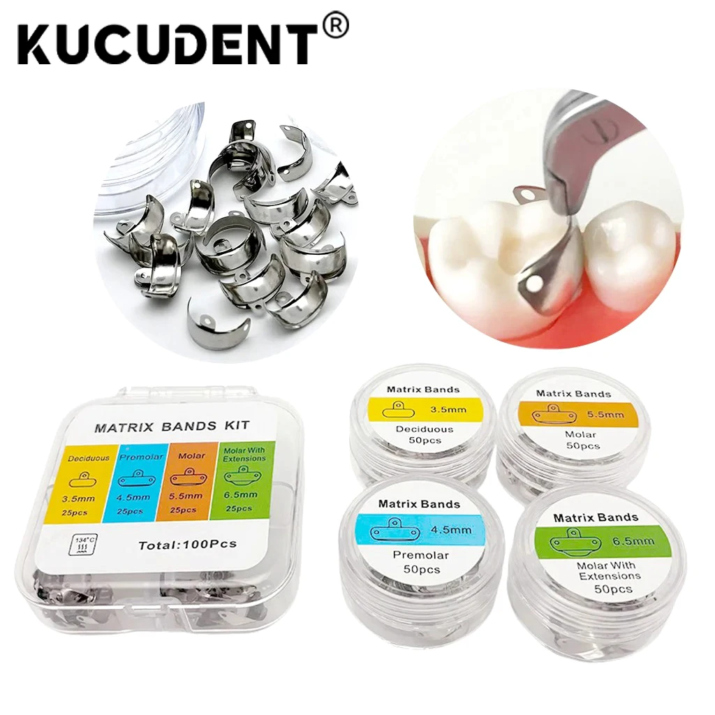 KUCUDENT 100 Pcs Dental Sectional Matrix Bands Contoured Metal Matrices System with Holes for Orthodontic Dentistry Materials view 2