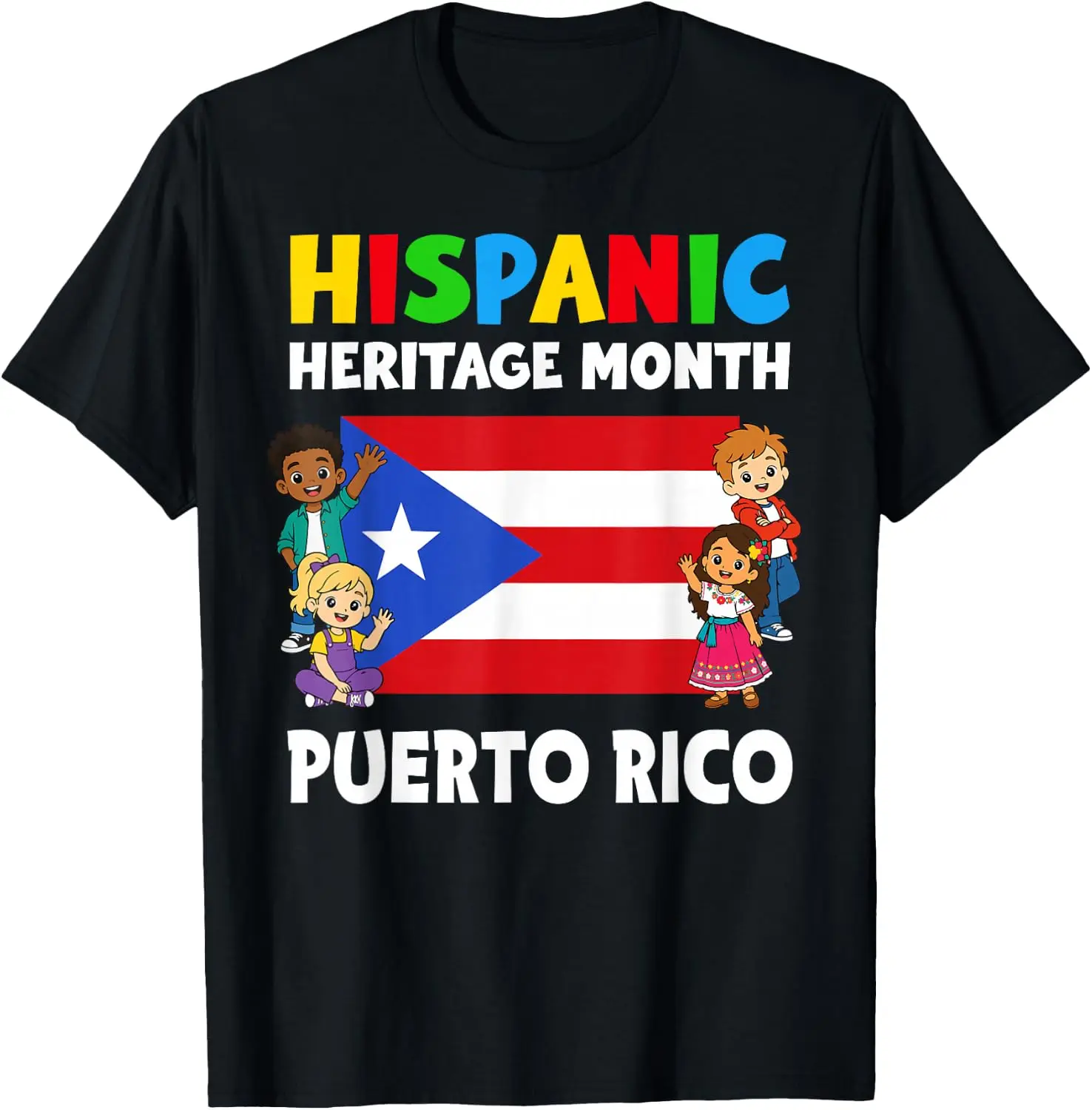 Hispanic Heritage Month Puerto Rico Flag Boys Girls Kids T-Shirt Men Women Unisex Novelty Graphic T‑Shirt, Classic Crew Neck 100% Cotton Tee, Lightweight Anti‑Pilling Breathable Casual Tops, Year‑Round Daily Outfit, Holiday Birthday Present Tee
