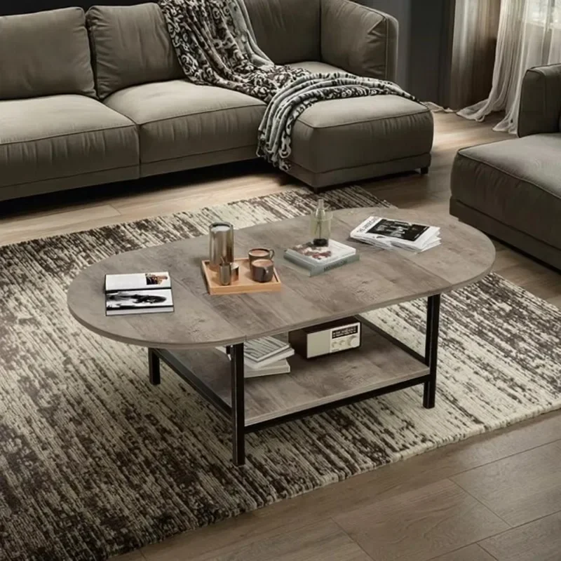 Modern 2-story black wooden coffee table with unique expandable panels  foldable for small