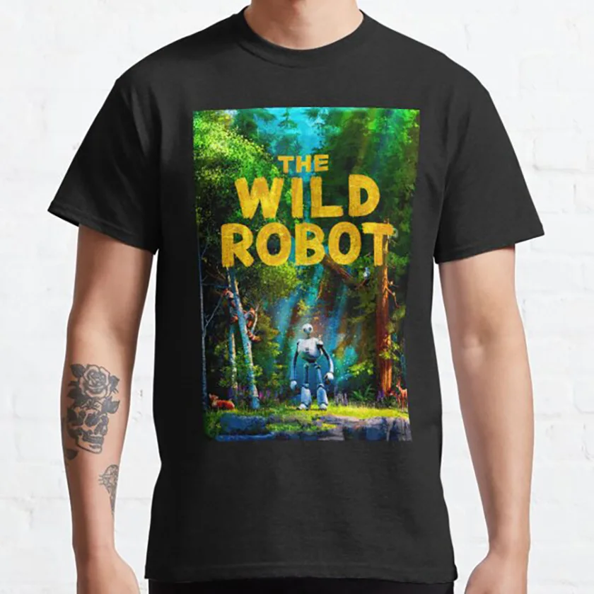 The wild robot printed t shirt futuristic animation 2024 movies sci fi monster robot shirts graphic tee plus size men's clothing