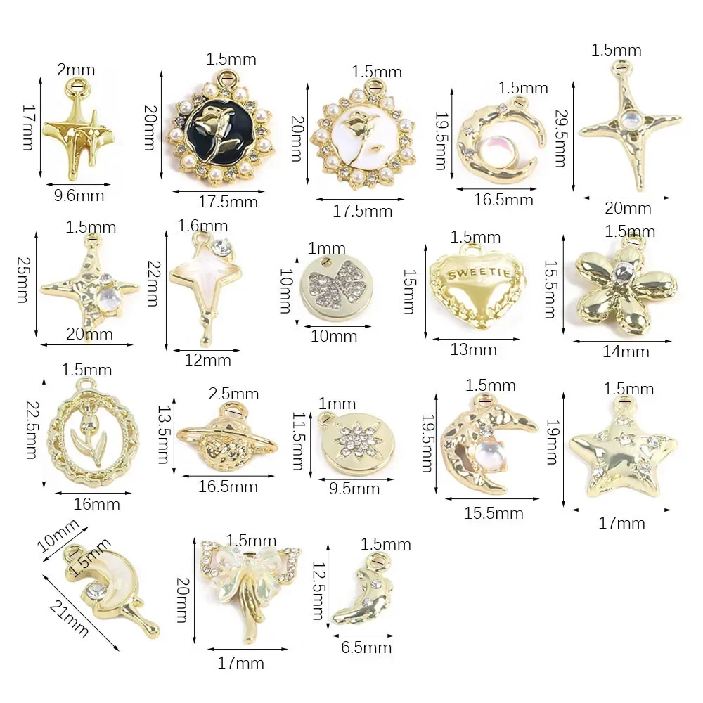 2 teile/satz Charms Herz Kreuz Mond Stern Form Y2k Kristall Silber Farbe Anhänger DIY Machen Erkenntnisse Schmuck