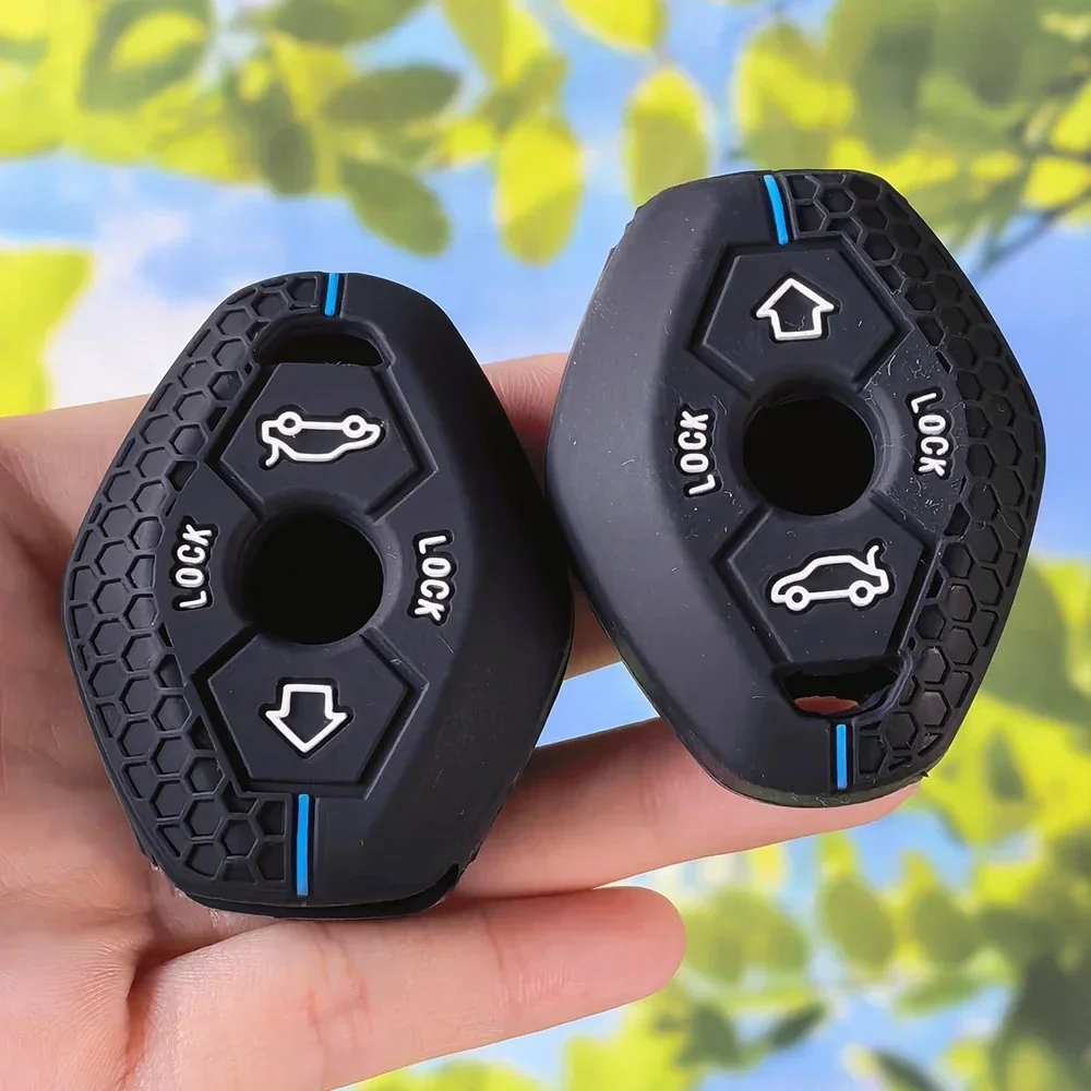 Soft Textured Grip Silicone Car Key Case with Keychain for BMW E46 E39 E53 X5 X3 E83 7 5 3 Series 330i Remote Fob Holder