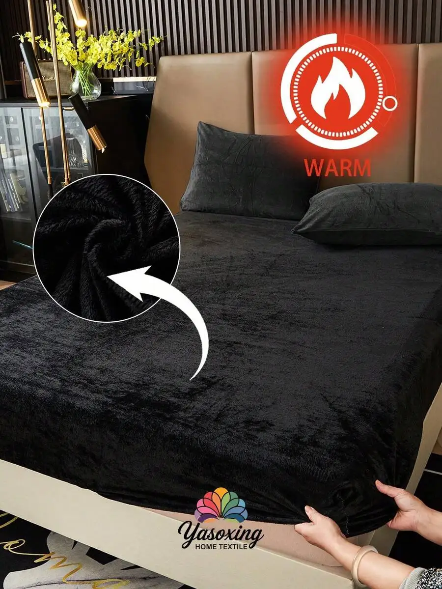 

Черная плюшевая бархатная простыня на резинке для кроватей King, Queen, Full, Twin, с глубоким карманом 11,8 дюйма, теплая, мягкая, однотонная, для постельного белья