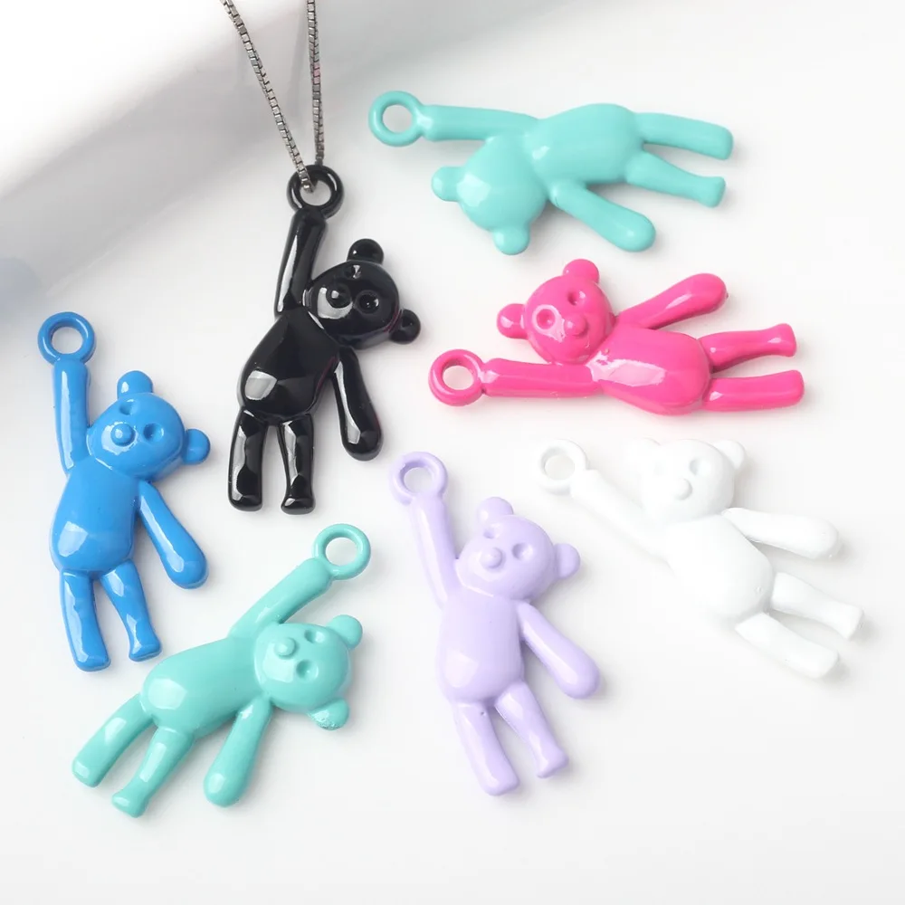 20 Pieces/Bag Simple Alloy Colorful Spray Painted Cute Teddy Bear Pendant DIY Bracelet Necklace Earrings And Accessories