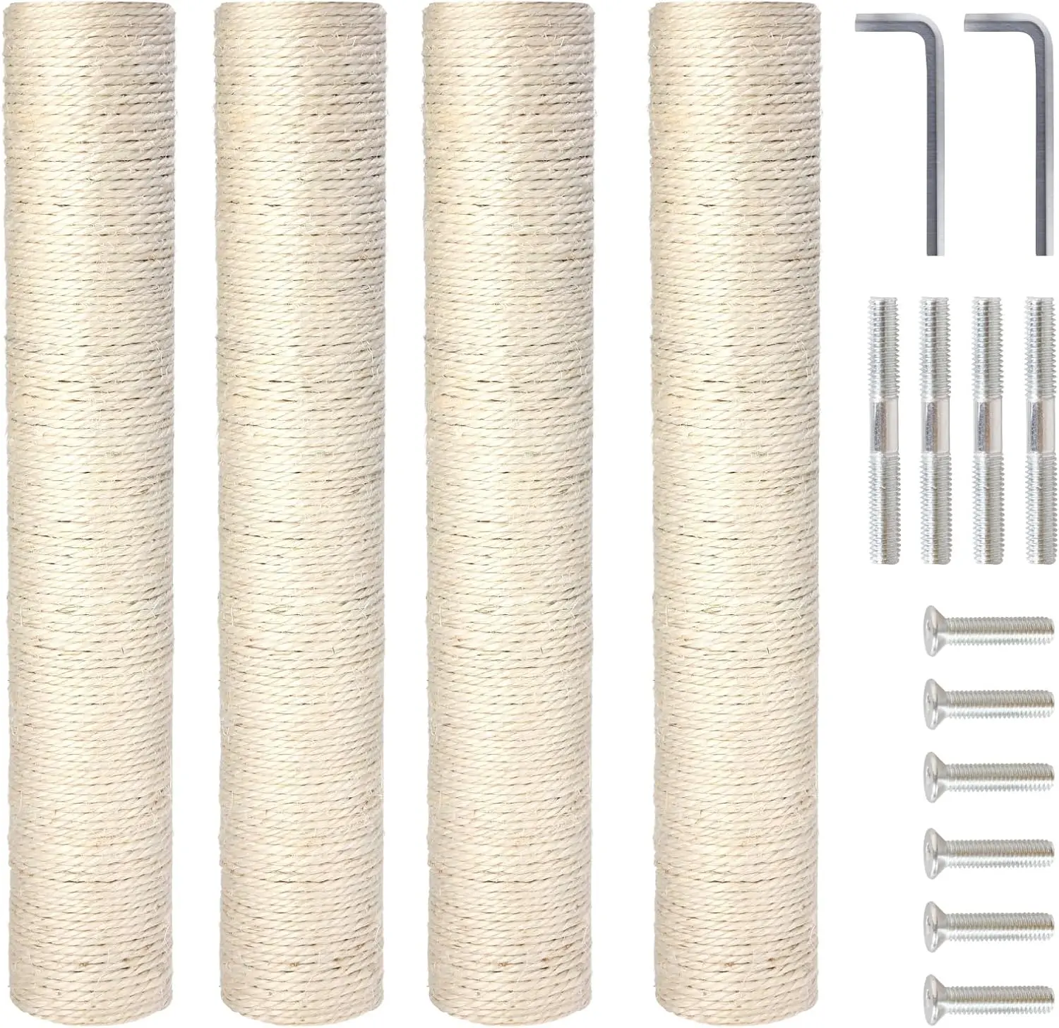 

4-Pack 15.7" Cat Scratching Post Replacement - Natural Sisal Rope Scratcher Poles with M8 Screws for Indoor Cat Tower Re