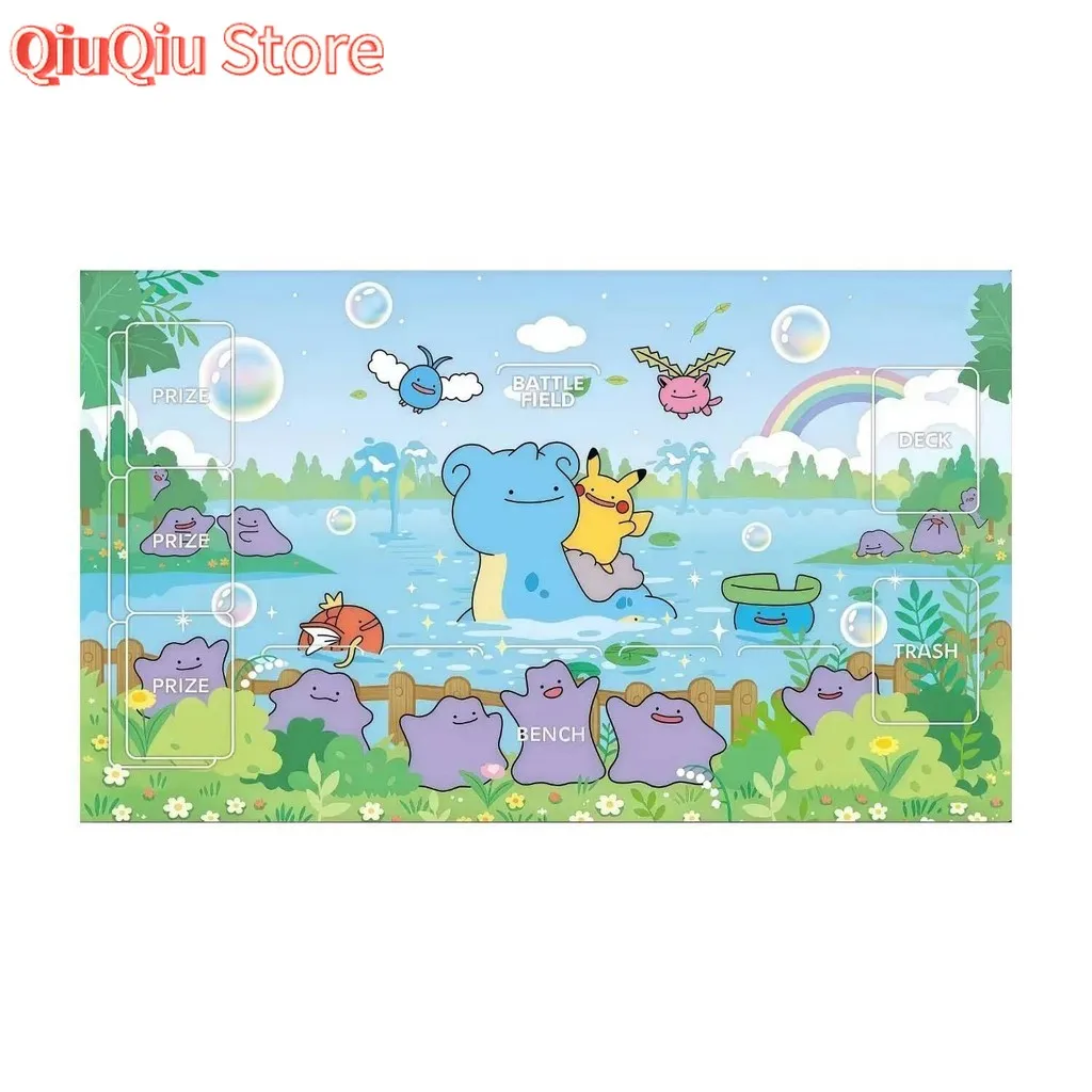 Diy novo dos desenhos animados ptcg idem bonito q versão cartão batalha esteira ptcg idem único jogador jogo de tabuleiro cartão batalha almofada brinquedos