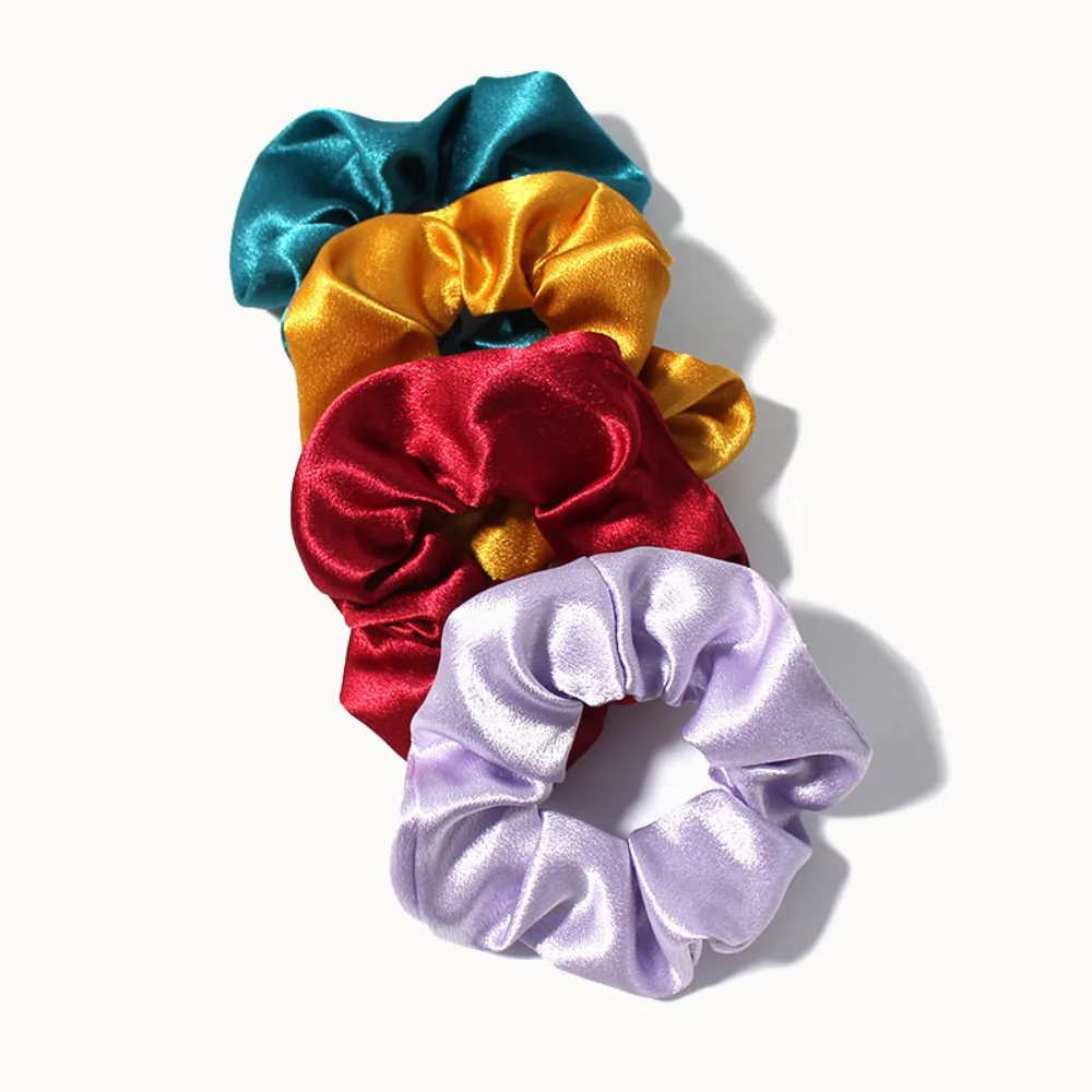 ใหม่คริสตัลซาตินพัฟผมห่วงเกาหลีสีทึบหางม้า CURLY VINTAGE ผม Scrunchie สําหรับ Meatball หัว