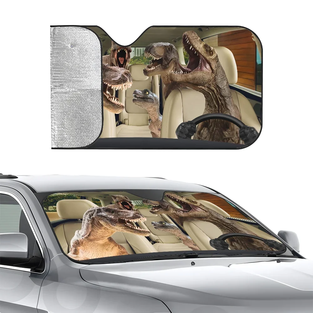 

Funny Dinosaur Driving Car SunShade Three-layer Insulation Car Front Windshield Sun Shade Suction Cup Blocks UV Rays Sun