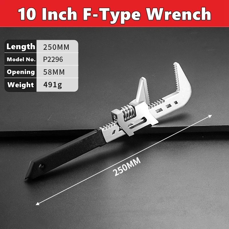 F-Type Wrench Spanner Motor Wide Jaw Large Opening Spanner Wrench Movable Spanners Repair Tools Wrench 10/12/15 inch Adjustable