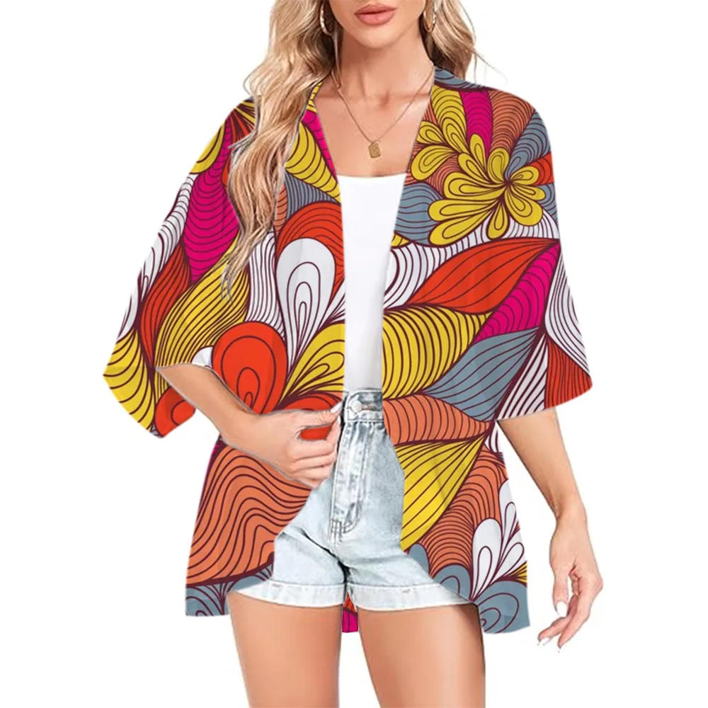 Kardigan z etnicznym nadrukiem Damski lekki kardigan Plus Size Koszula Rękaw Casual Kimono Kardigan Bikini Tunika Plaża Cover Up