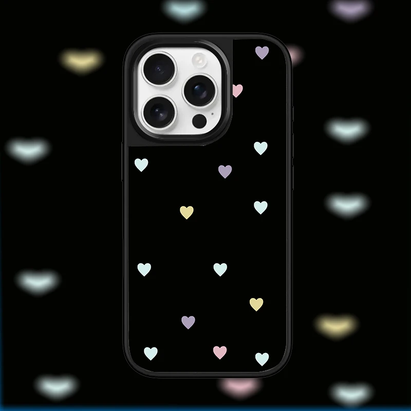Ins Colorful Love Hydrogel-Rückplatte, silberner Rand, stoßfeste Handyhülle für iPhone 17, 16, 15, 40 Pro Max