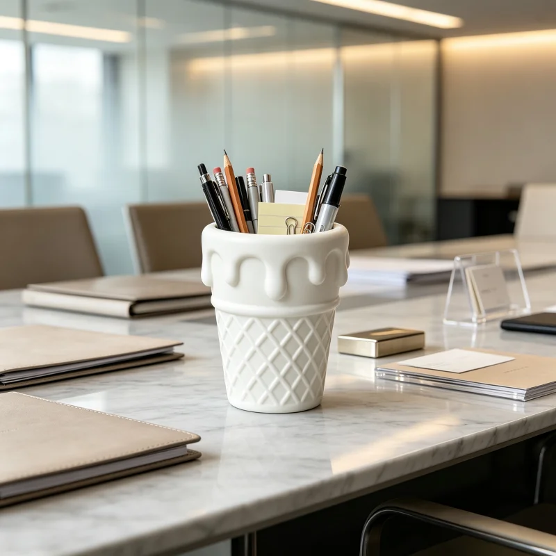 Creative White Ice Cream Cone Desktop Storage Bin, Cute Stationery Storage Bin, Ins-Style Decoration, Desk and Office Workstation Decoration