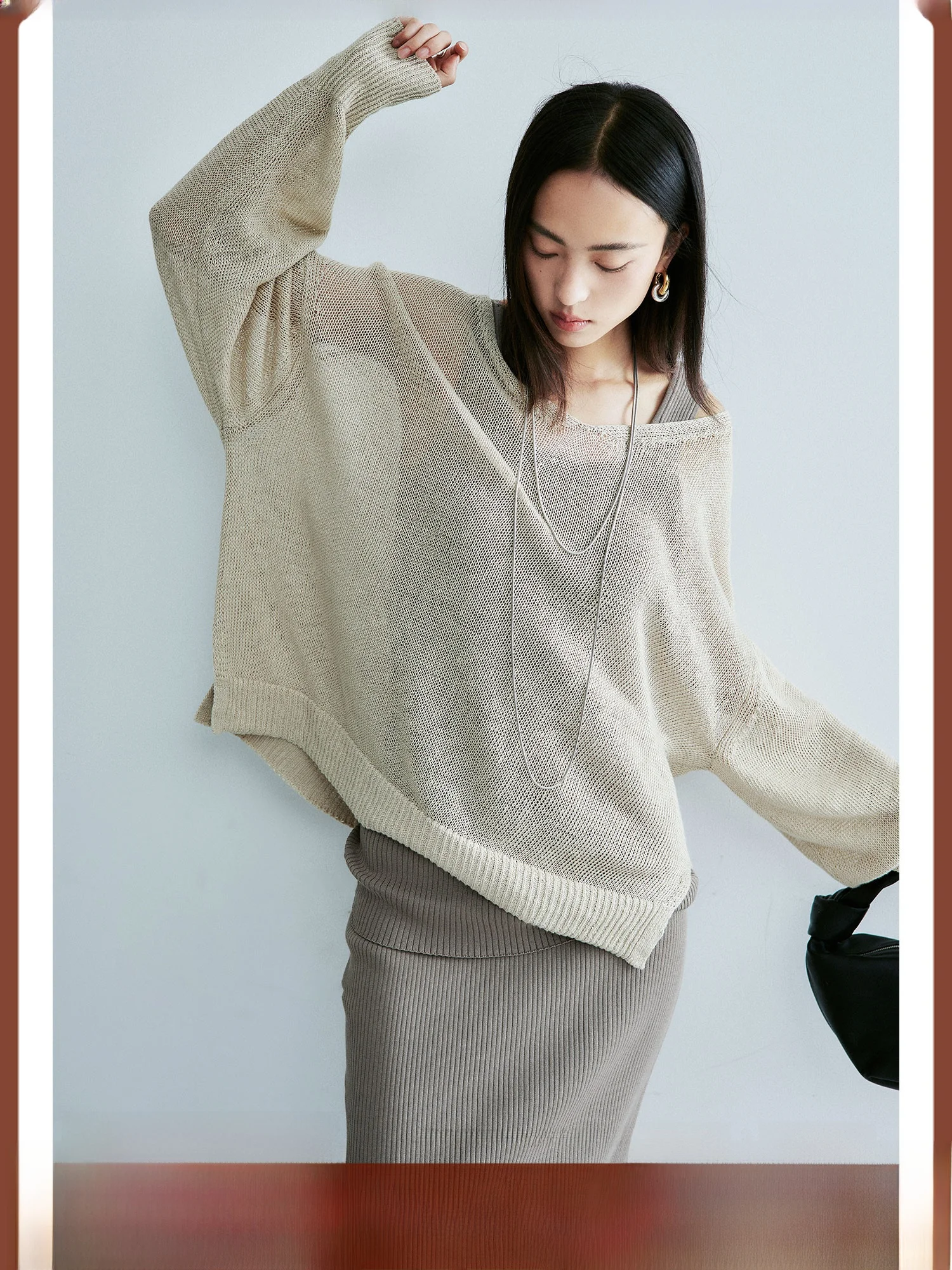 

Mali Studios l Конопляная вязаная защита от солнца irt Hollow Me Perspective Lazy Aosphere Sensation Long Sve ort Coat