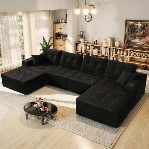 Sofa 143" Modular Sectional Sofa for Living Room, Convertible U-Shape Couch with Ottoman, 6 Seater Modular Sectional, Customized