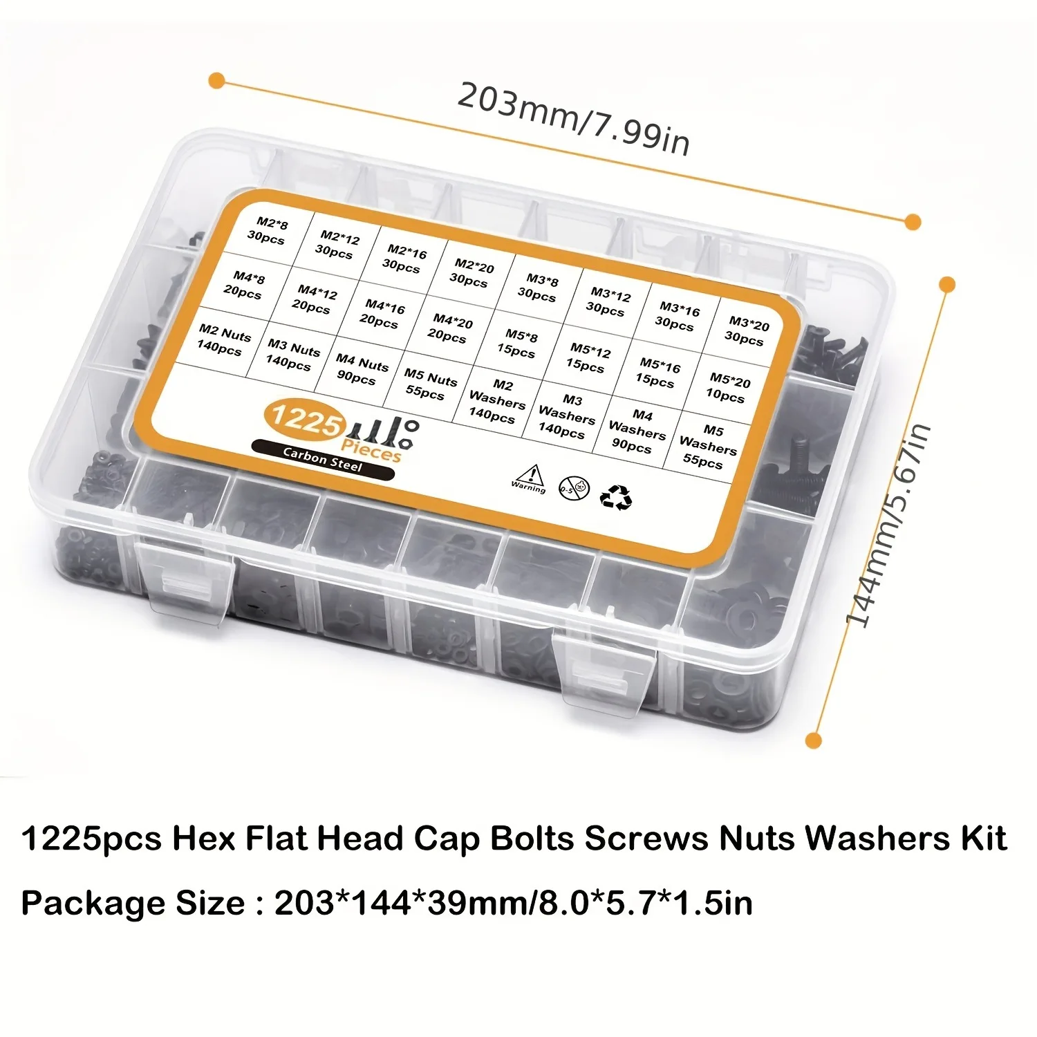 

1225PCS Class 10.9 Countersunk Head Flat Hexagon Head Inner Hexagon Screw Black Bolt Nut Flat Pad