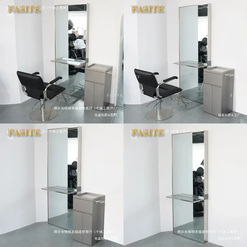 For Hair Double Sided Floor Mirror with Table Plate Base Studio Haircutting Mirror Furniture for Barber Shop Styling