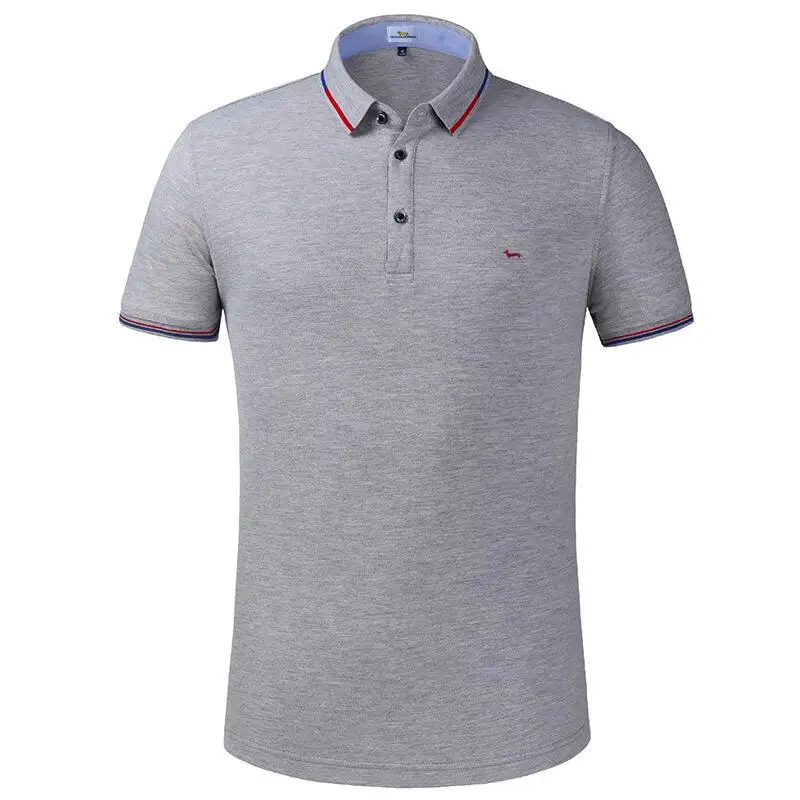 

New Summer Men Slim Fit 80%Cotton Polo Shirt Solid Short Sleeve Breathable Cotton Harmont Blaine Embroidery Shirts