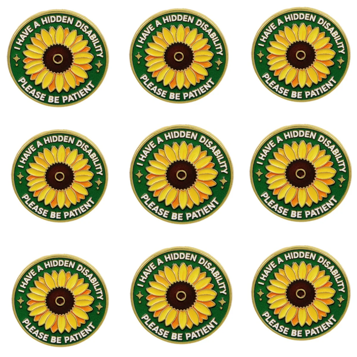 9-teiliges Set Emaille-Anstecknadeln „Ich habe eine verborgene Behinderung“ Sonnenblumen-Brosche für Mäntel, Kragen- und Reversnadeln, Metallabzeichen, Schmuckgeschenk – Detail 6