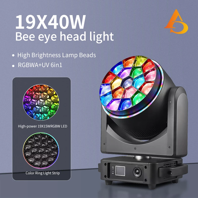 19x40 واط RGBW LED B-العين غسل التكبير شعاع تأثير مع حلقة تتحرك رئيس DMX512 التحكم للزينة الزفاف Dj ديسكو ضوء المرحلة