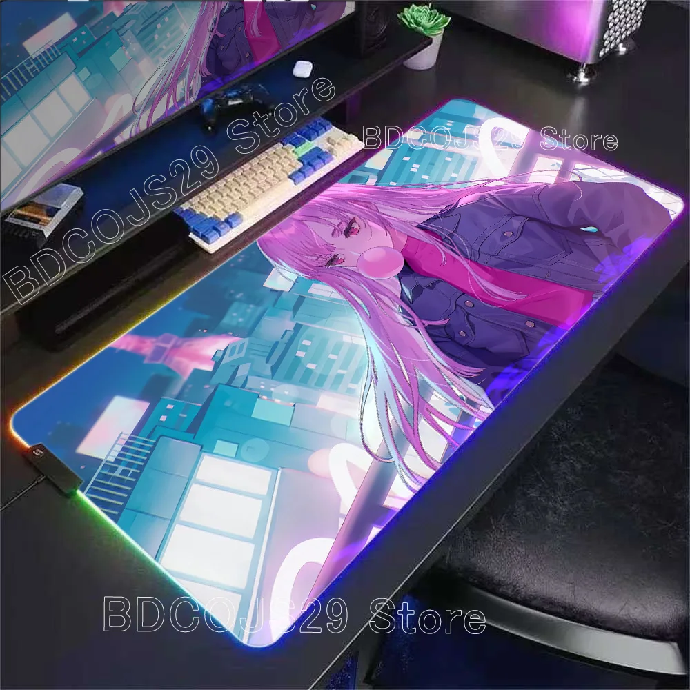 RGB Glowing Hololive Popular Virtual Mori Calliope Mousepad Anime Girl Game Keyboard Pad Cute Lockedge Deskmat Rubber Mouse Pad