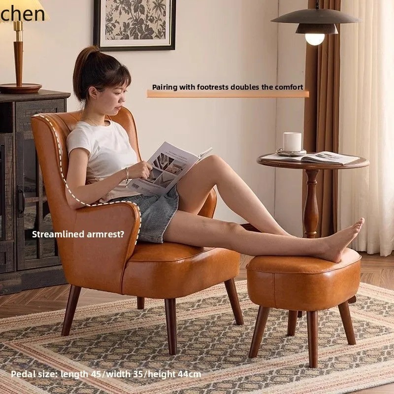 HT Single Sofa Chair Oil Wax Leather Home Living Room Reception Leisure Sofa
