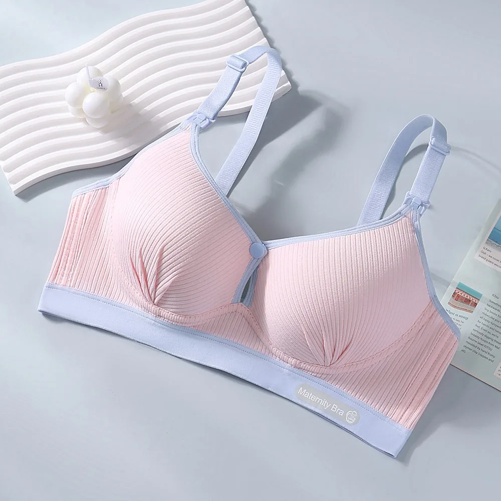 Fashion Double Buckle Nursing Bra Push-up Breathable Maternity Bra Soft Comfortable Pregnancy Bralette for Breastfeeding