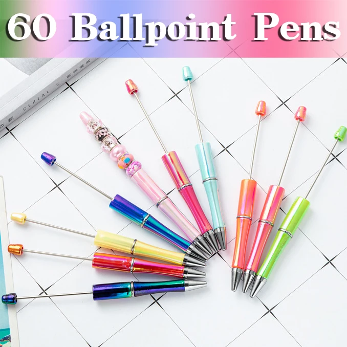 

60Pcs Newest Creative Beadad Ballpoint Pen Ballpoint Pen DIY Ballpoint Pen Gift for Student Office Supplies Japanese Stationery