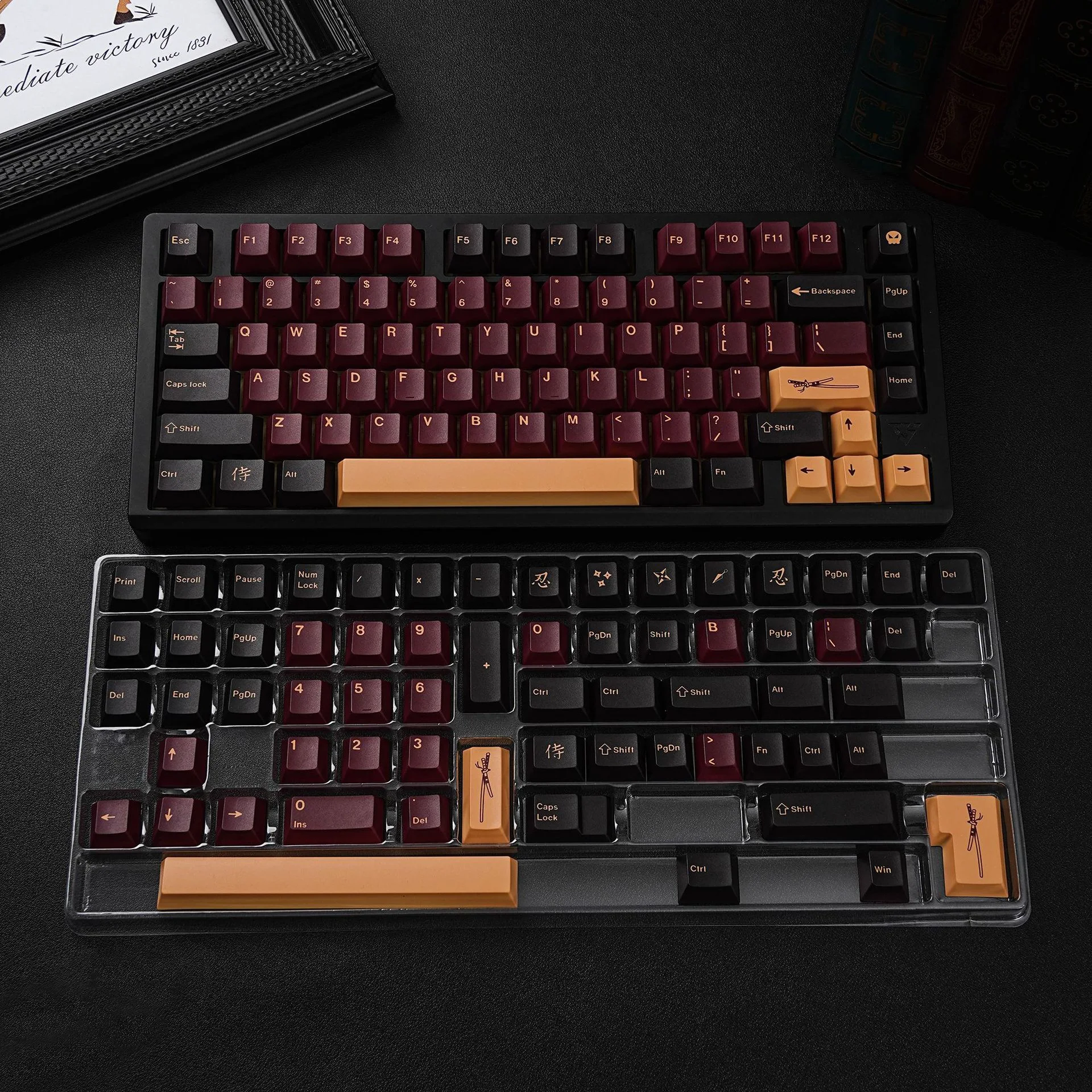 143 Keys Red-Samurai Cherry Profile Keycaps English Russian German Spanish French PBT Dye Sub Keycap For MX Mechanical Keyboards
