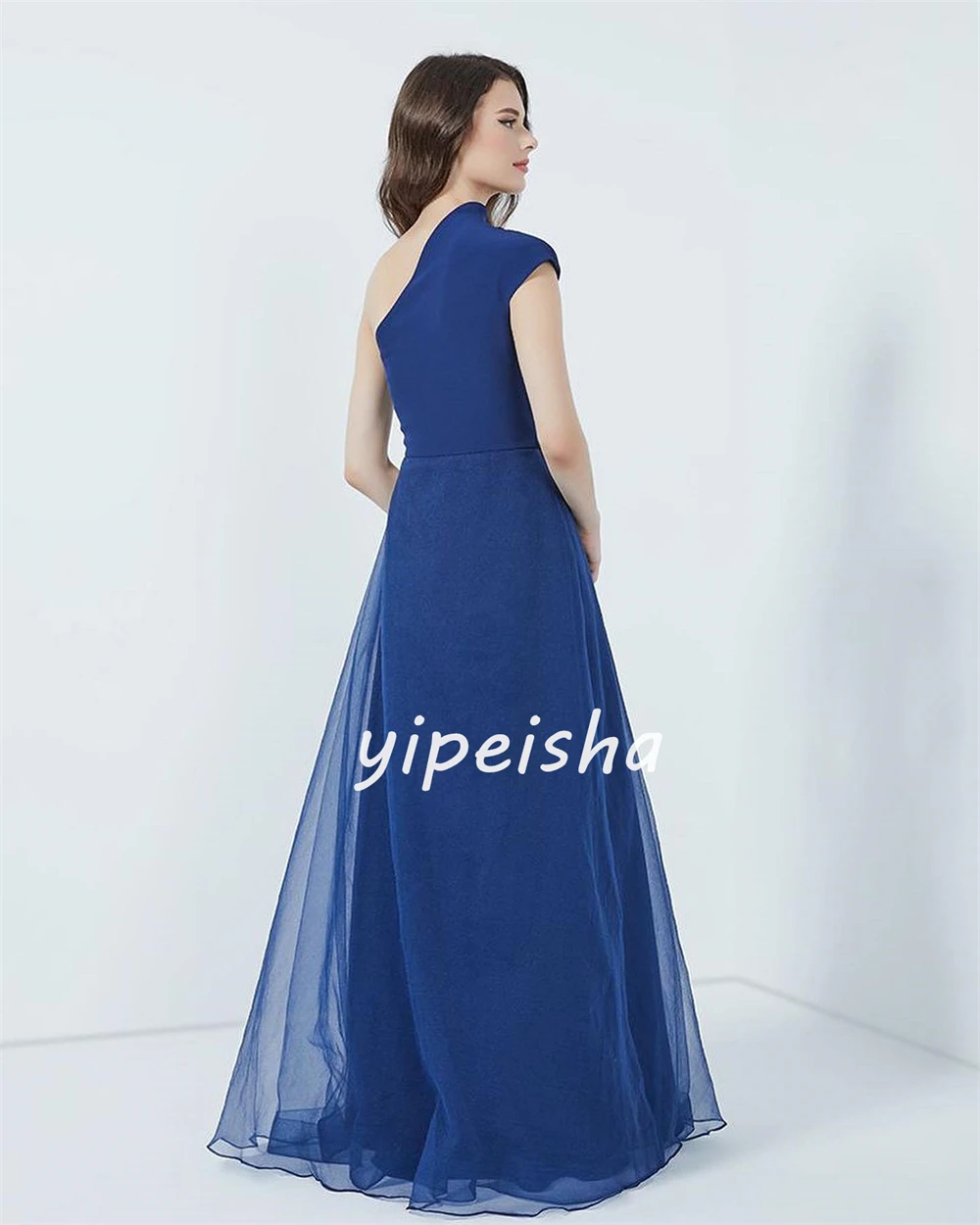 Jersey Draped Pleat Applique Engagement A-line One-shoulder Bespoke Occasion Gown Long Dresses