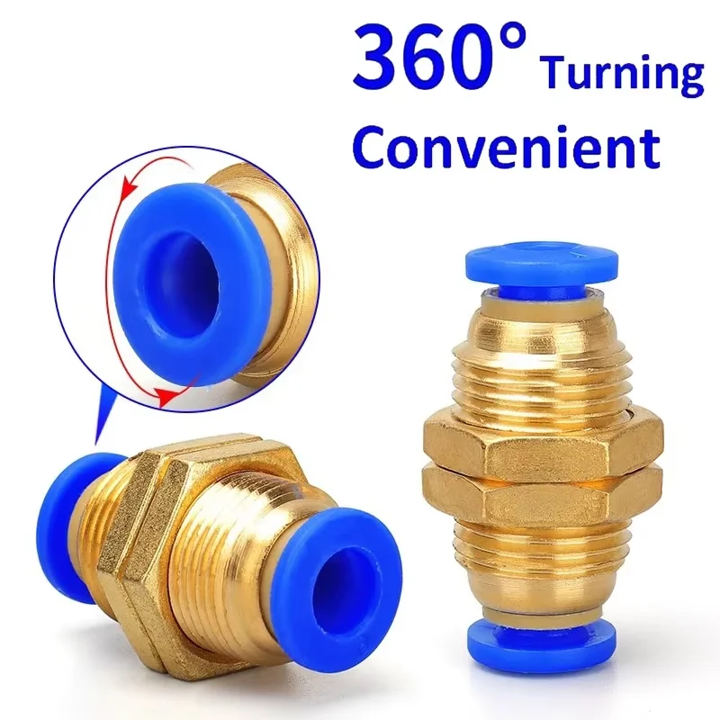 1pcs Bulkhead Straight Pneumatic Quick Connect Male Thread Adapter PM-4/6/8/10/12 Brass Nickel Plated Push-in Fitting