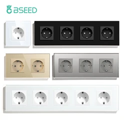 BSEED Single EU Socket Double Power Outlets Triple Electric Sockets Crystal Glass Wall Sockets White Black Gold Gray 16A