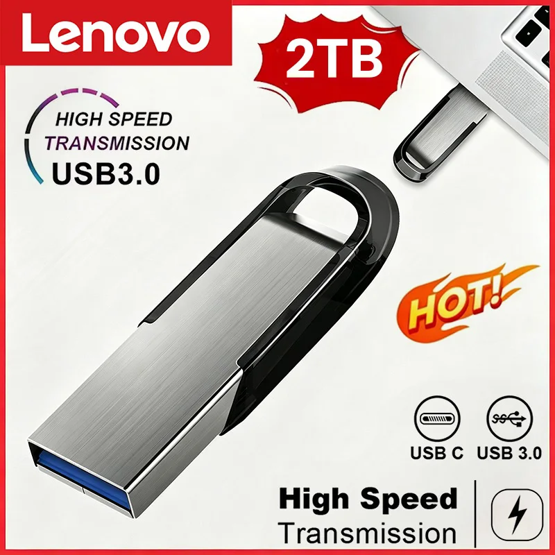 Lenovo 2TB USB 3.2 Metal Flash Drives Super High Speed Pendrive 512GB 286GB Pen Drives Portable USB Stick For Car Computer