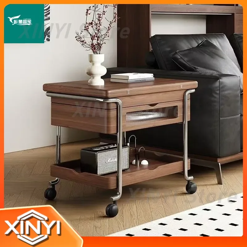 for Household Removable Caramel Medieval Trolley for Living Room Folding Rolling Lift Table Coffee Table Side Table Small