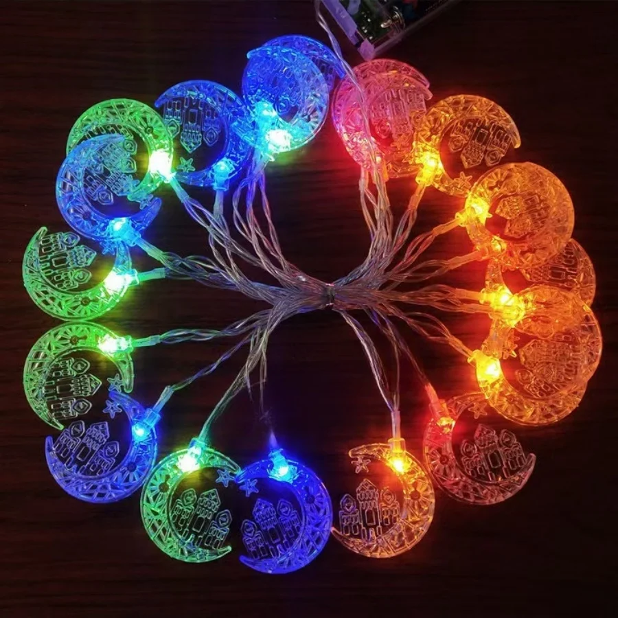 Ramadan Celebration LED String Lights - Moon, Star & Castle Designs for Eid Mubarak Decorations, Battery-Powered
