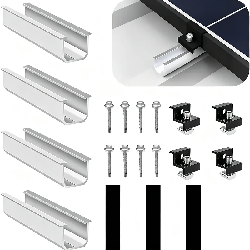 120mm U-Shaped For Solar Mounting Rail with End Clamps and Gasket Interface for Roof Photovoltaic Installations
