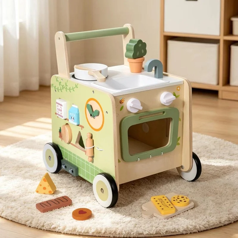 Lazychild Wooden Children S Educational Multi Functional Baby Walker Infant Early Education Trolley Toy Baby Gift House Play