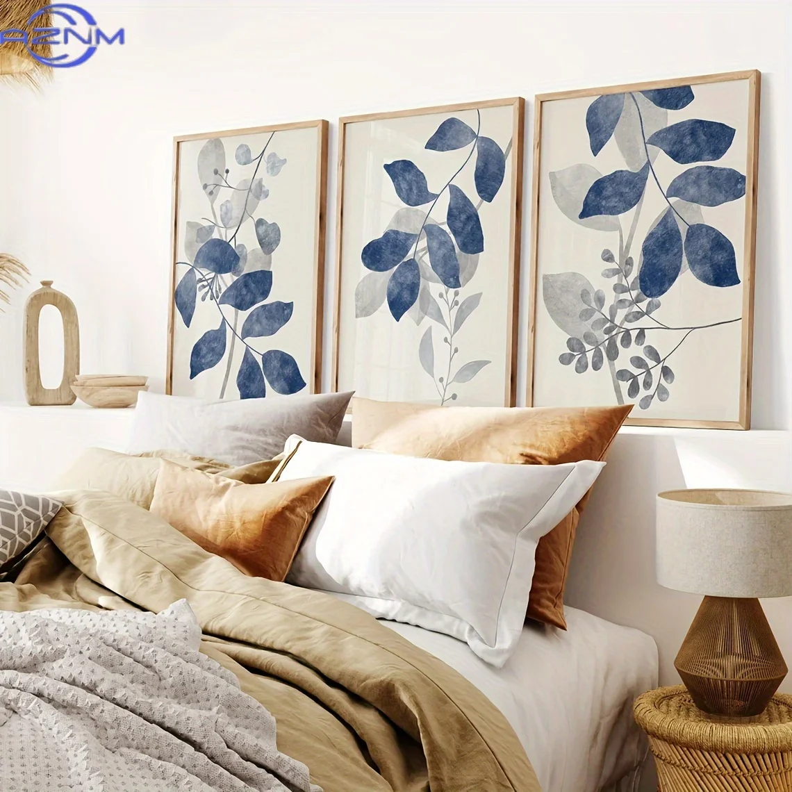 3pcs blue flower canvas poster painting, plant art printed matter, wall art painting, home decoration, suitable for offices, liv