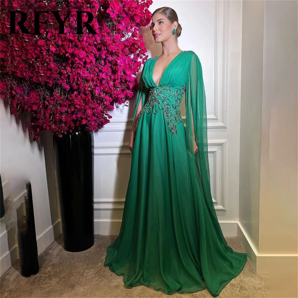 

RFYR Green Beach Evening Dresses Embroidery Charming Prom Dress Chiffion Party Dresses For Woman Custom Made vestidos de noche