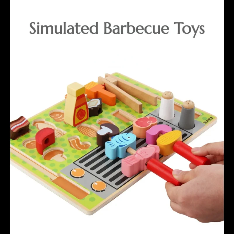 

Montessori Children Wooden Play House Toys Simulation Mini Barbecue Role Play Suit Educational Kitchen Play Set Cooking Game