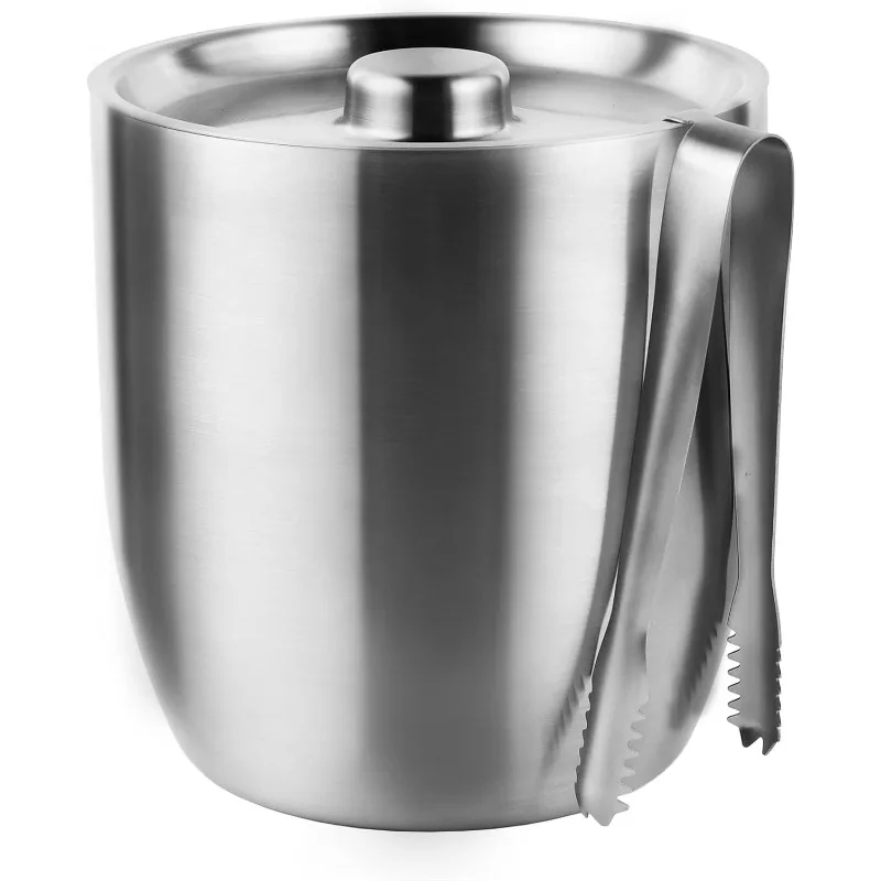 3L Double-Wall Vacuum Insulated Ice Bucket with Lid & Tong Stainless Steel Champagne Buckets for Cocktail Bar, Parties & Outdoor