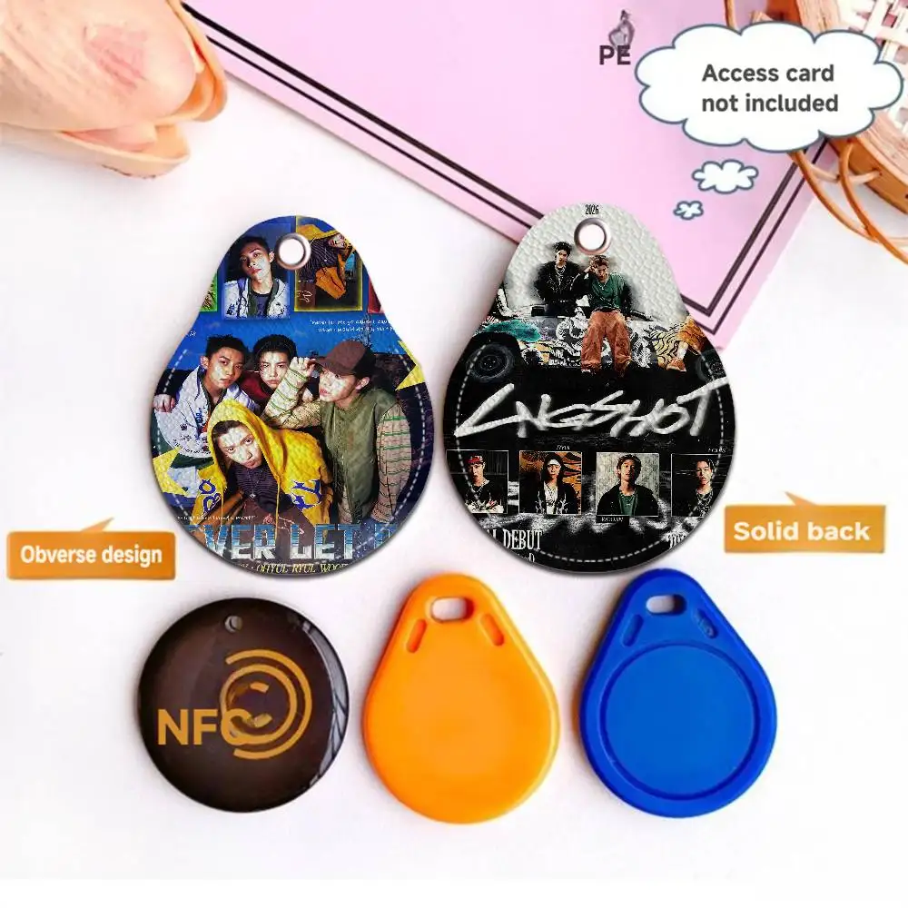Boy Group L-LNGSHOT Keyring Leather Access Card Holder Keychain Community Water Drop Proximity Card Protective Case