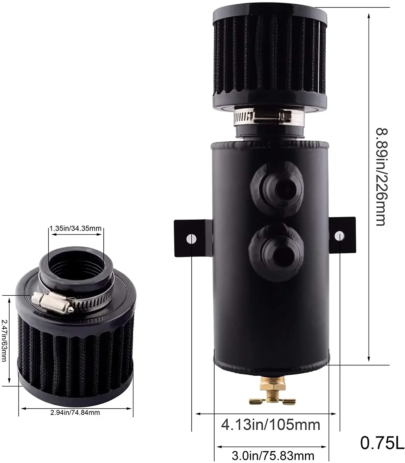 Univeral Aluminium Alloy AN10 750ml Oil Catch Can Exhaust Reservoir Tank with Breather Filter Baffled Kit Fuel Tank OCC-1011