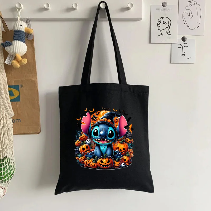 Halloween Lilo & Stitch Mickey Mouse damska torba z grubej bawełny nowa płócienna torba na ramię o dużej pojemności przyczynowe torby na zakupy torebka damska