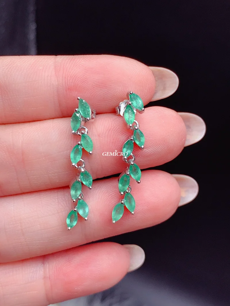 Genuine Natural Colombian Emerald Drop Earrings for Women Girl Engagement Wedding Gift with 925 Sterling Silver Luxruy Jewelry