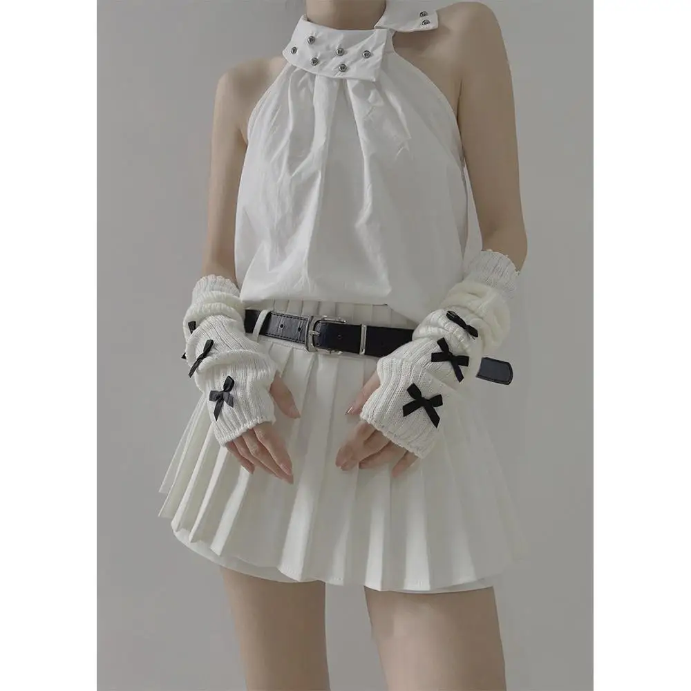 Punk Lolita Bowknot Arm Warmers para Mulheres, Y2K, Manga Gótica Doce, Luvas Japonesas Harajuke Sem Dedos