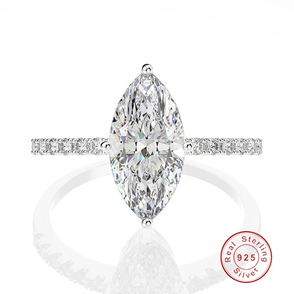 Promise Marquise cut 3ct Simulated Diamond Ring 925 Sterling Silver Engagement Wedding Rings for Women Jewelry Christmas Gift