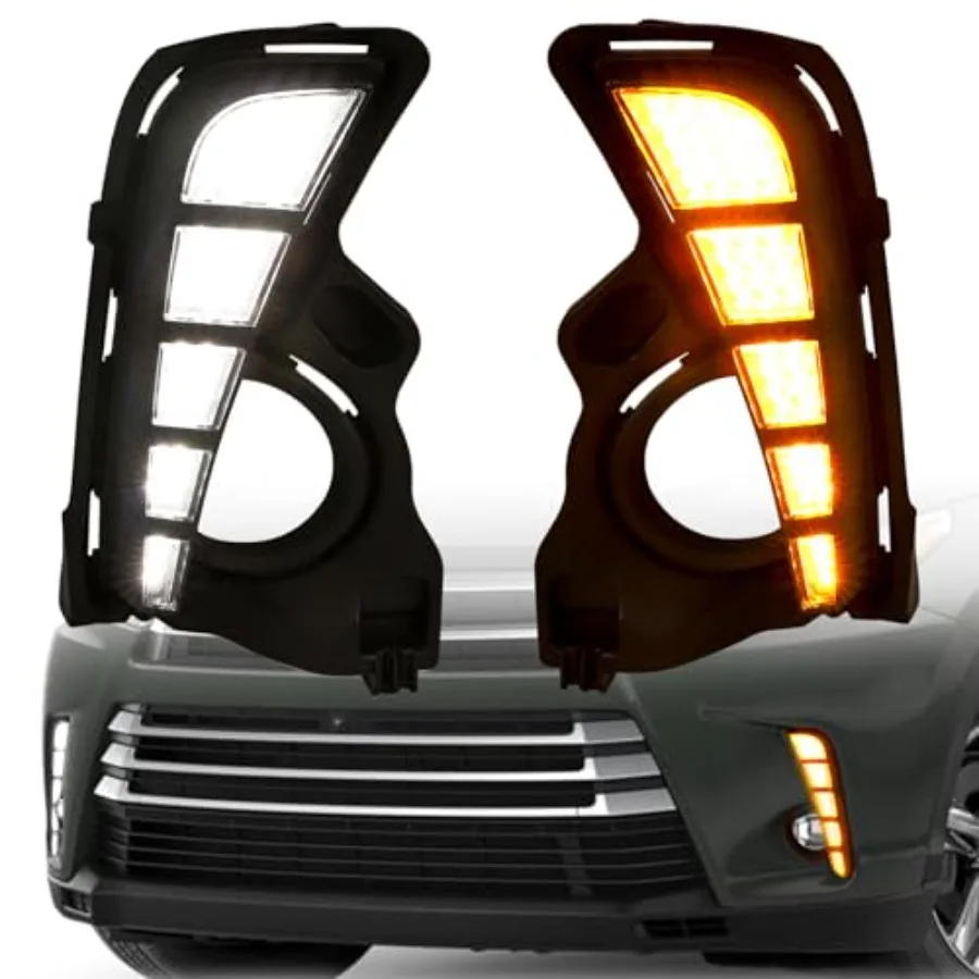 

Vehicle Led Turn Signal Fog Lights Daytime running Lights Fit For 2017 2018 2019 toyota Highlander DRL fog lights lamps assembl