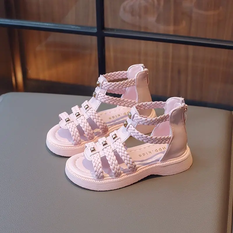 2026 New Summer Girls Woven Roman Sandals Soft Sole Open Toe for Baby Toddler Princess